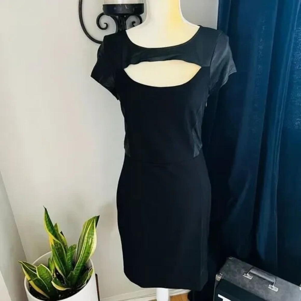As By Df Alessandra Leather Trim Panel Cutout Sheath Dress, Black, Medium‎ , NWT